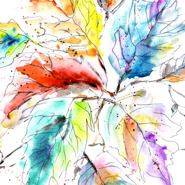 güzel çiçek illüstrasyon kart dekor için suluboya yaprakları ile.