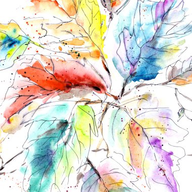 güzel çiçek illüstrasyon kart dekor için suluboya yaprakları ile.