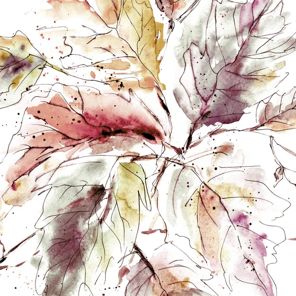 Красивая Цветочная Иллюстрация Акварельными Листьями Фона Карты — стоковое фото