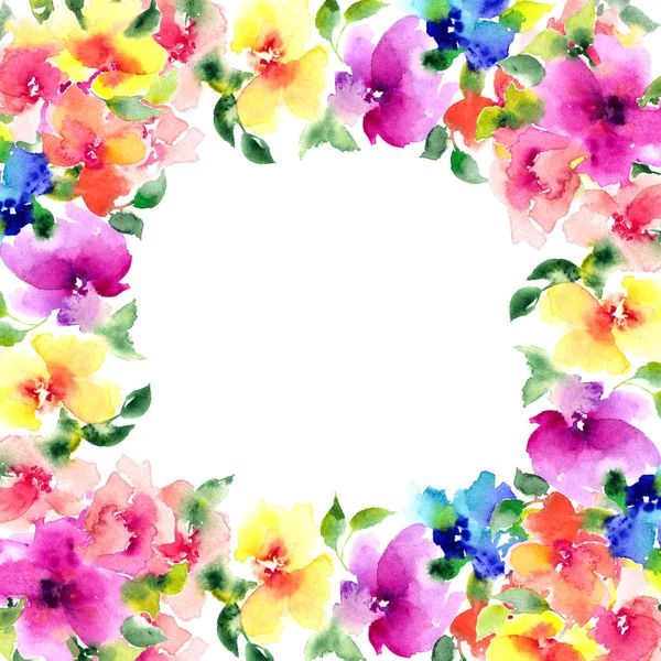 Marco Color Con Flores Acuarela Para Postal Invitación Ilustración Floral —  Fotos de Stock