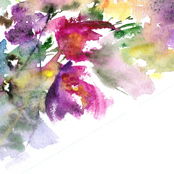 colored watercolor flowers for postcard or invitation. Floral illustration for card decor.