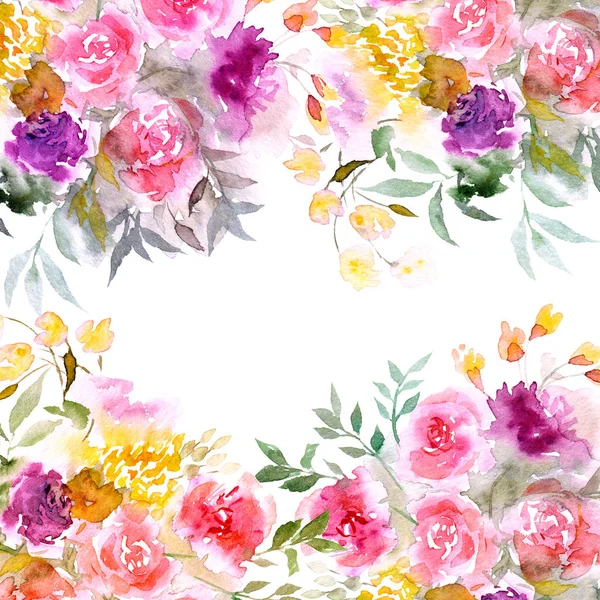 Aranyos Akvarell Rózsa Virágok Képeslap Vagy Esküvői Meghívó Virágos Illusztráció — Stock Fotó