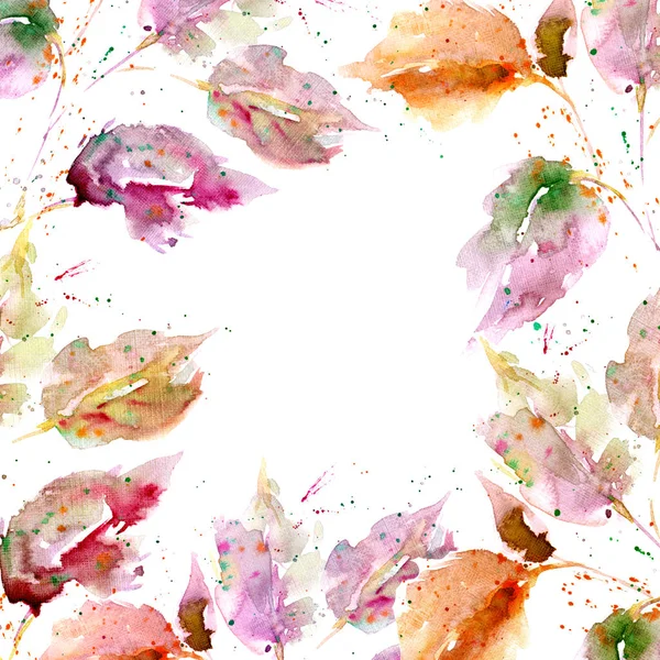 美丽的花卉插图与水彩树叶的卡片装饰 — 图库照片