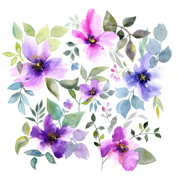 Fleurs Pavot Aquarelle Pour Carte Voeux Invitation Mariage Illustration Florale — Photo
