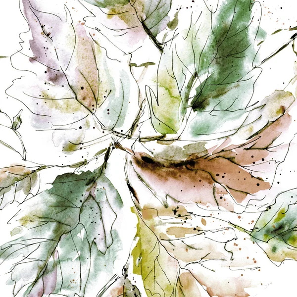 カード背景の水彩画の葉を持つ美しい花のイラスト — ストック写真