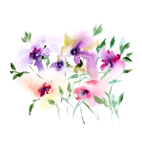 Akvarell Vallmo Blommor För Gratulationskort Eller Bröllop Inbjudan Blommig Illustration — Stockfoto