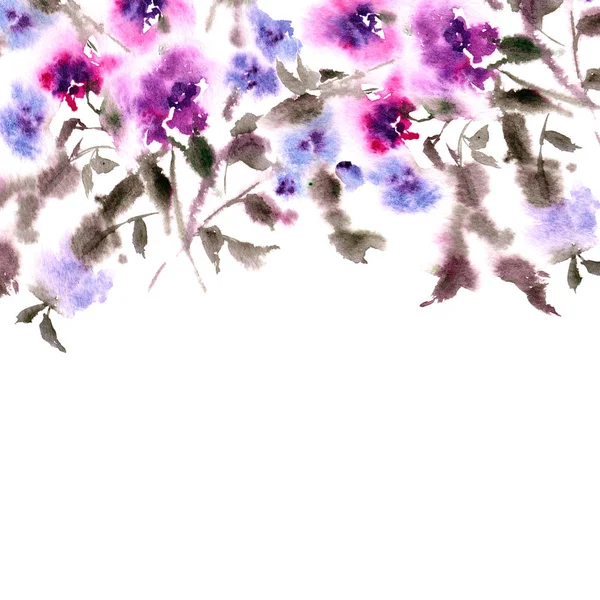 Akvarelu Purple Květiny Pro Blahopřání Nebo Svatební Pozvání Květinové Ilustrace — Stock fotografie