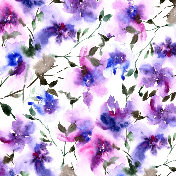 Akvarelu Purple Květiny Pro Blahopřání Nebo Svatební Pozvání Květinové Ilustrace — Stock fotografie