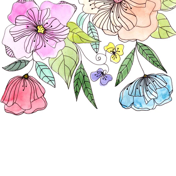 Fleurs Aquarelle Romantique Pour Carte Postale Invitation Mariage Illustration Florale — Photo