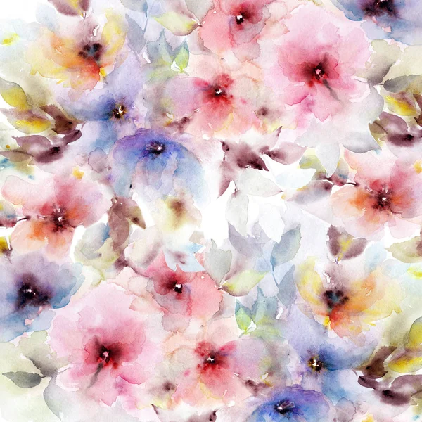 Ilustração Floral Com Flores Aquarela Para Cartão Felicitações Convite Casamento — Fotografia de Stock