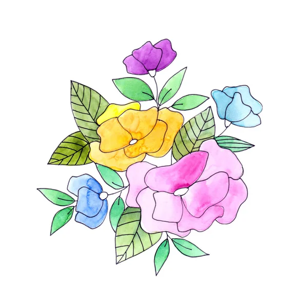 Μόδα Ακουαρέλα Λουλούδια Για Καρτ Ποστάλ Γάμος Πρόσκληση Floral Εικονογράφηση — Φωτογραφία Αρχείου