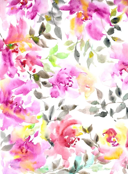 Fleurs Roses Aquarelle Mignon Pour Carte Postale Invitation Mariage Illustration — Photo