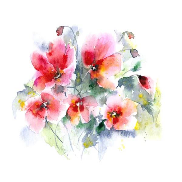 Акварельні Квіти Вітальної Листівки Або Запрошення Весілля Квіткова Ілюстрація Декору — стокове фото