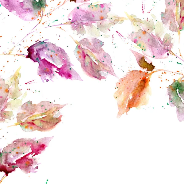 美丽的花卉插图与水彩树叶的卡片装饰 — 图库照片