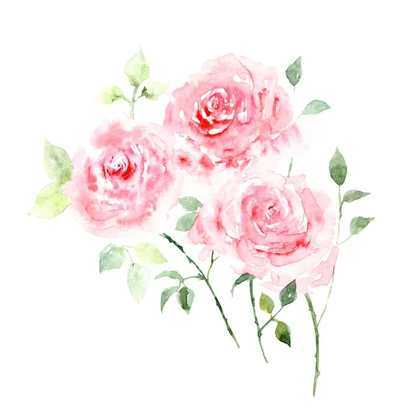 Hermosas Flores Rosas Acuarela Para Postal Invitación Boda Ilustración Floral —  Fotos de Stock