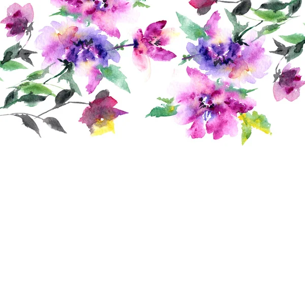 Romantic Watercolor Flowers Postcard Wedding Invitation Floral Illustration Card Decor — Stock Photo, Image