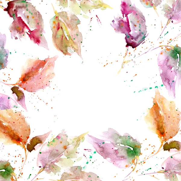 Gyönyörű Virágos Illusztráció Kártya Háttér Akvarell Levelekkel — Stock Fotó
