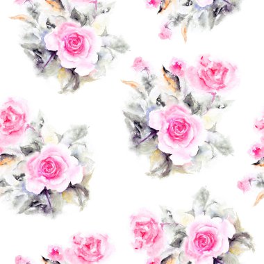 Suluboya gül çiçek tebrik kartı için. Çiçek illüstrasyon kart dekor için. Düğün davetiyesi güllü.