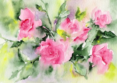 Çiçek arka plan. Suluboya pembe güller. Çiçekli tebrik kartı. Weddiing iinviitation şablonu.