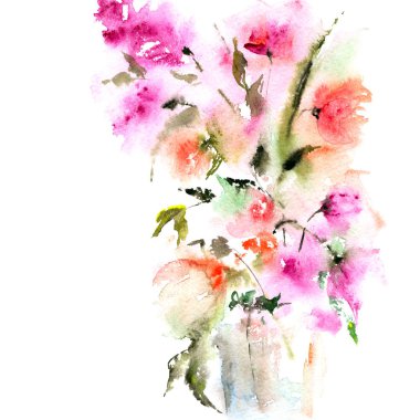 Çiçek arka plan. Suluboya soyut çiçek. Çiçekli tebrik kartı. Düğün iiinvitation tasarım. Çiçek sınır.