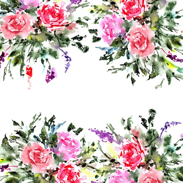 Fleurs Roses Aquarelle Pour Carte Voeux Illustration Florale Pour Décor — Photo