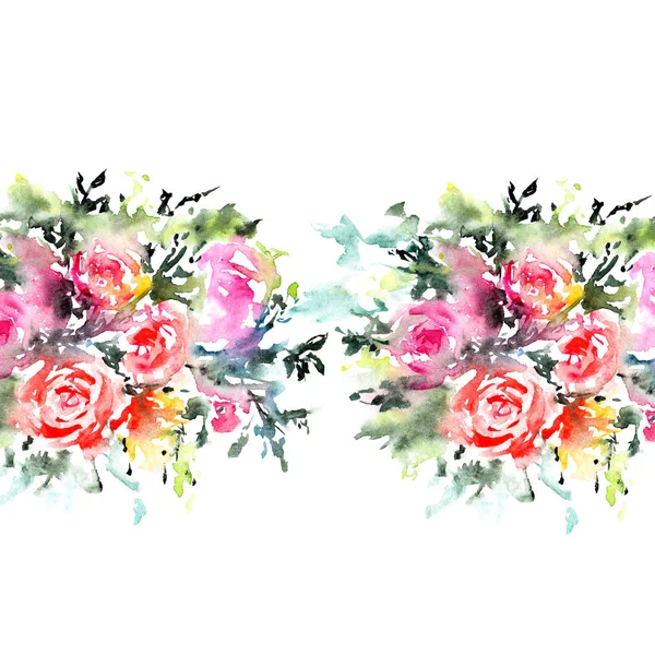 Acuarela Rosas Flores Para Tarjeta Felicitación Ilustración Floral Para Decoración —  Fotos de Stock