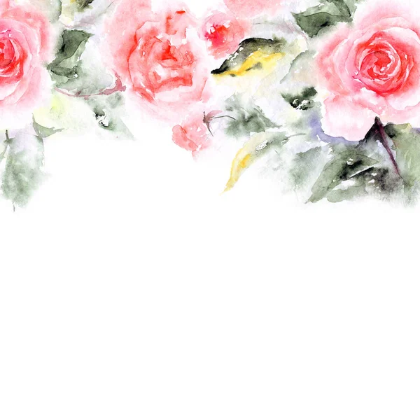 Flores Rosas Aquarela Para Cartão Saudação Ilustração Floral Para Decoração — Fotografia de Stock