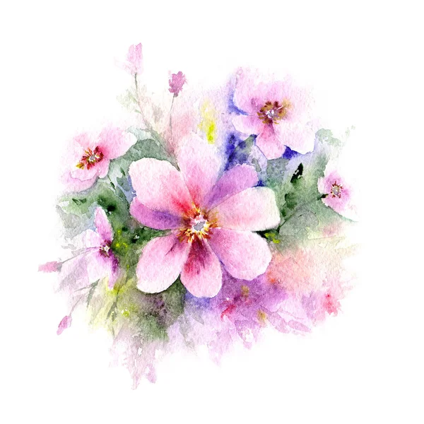Flores Acuarela Para Tarjeta Felicitación Invitación Boda Ilustración Floral Para —  Fotos de Stock