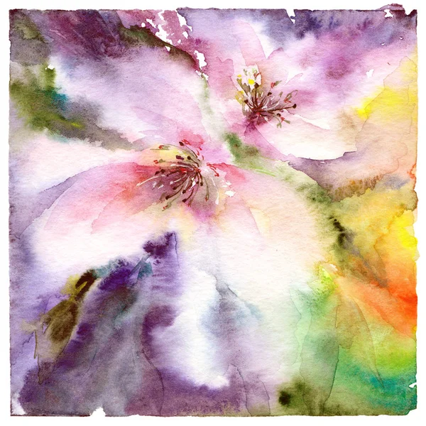 Abstract floral background. Watercolor floral abstraction. Greeting card template. Painting flowers. Impressionism.