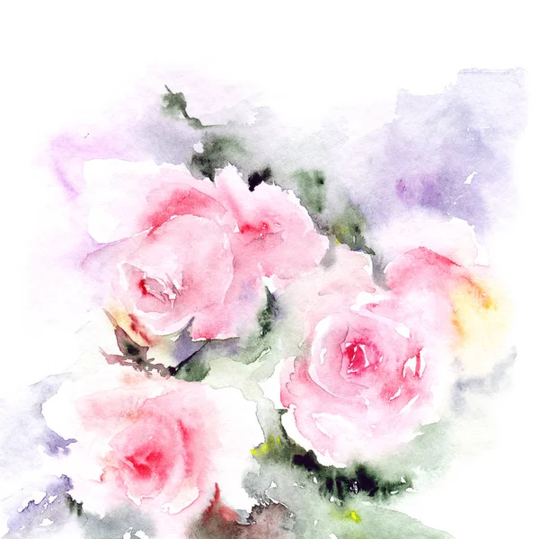 Floral Background Watercolor Pink Roses Greeting Card Flowers Weddiing Iinviitation — Stock Photo, Image