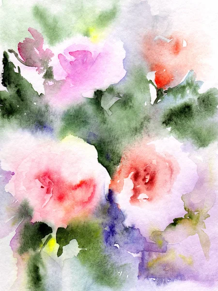 Floral Background Watercolor Roses Greeting Card Flowers Weddiing Iinviitation Template — Stock Photo, Image