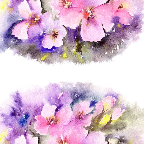 Цветочный Фон Акварель Фиолетовые Цветы Цветочной Границе Открытка Цветами Свадьба — стоковое фото