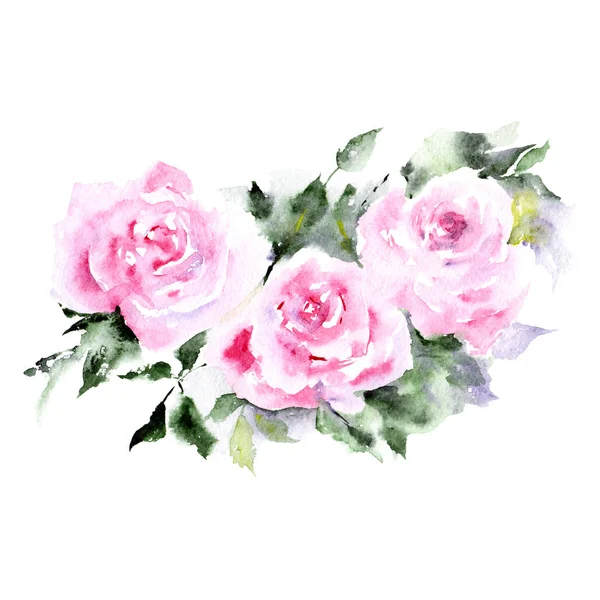 Fundo Floral Com Rosas Aquarela Fronteira Floral Cartão Saudação Com — Fotografia de Stock