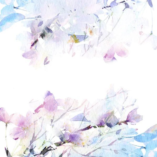 抽象的花卉背景 水彩抽象的花朵 带鲜花的贺卡 Iiinvitation 花卉边框 可爱的花框 — 图库照片