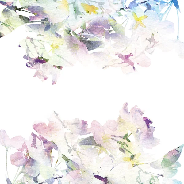 抽象的花卉背景 水彩抽象的花朵 带鲜花的贺卡 Iiinvitation 花卉边框 复古花框 — 图库照片