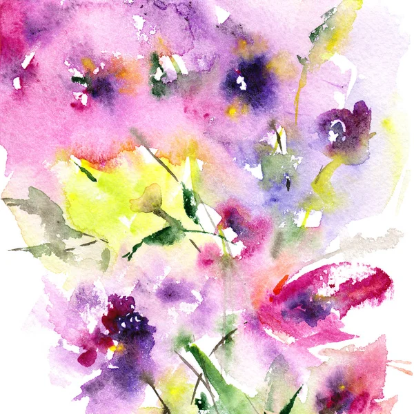 Αφηρημένο Floral Φόντο Ακουαρέλα Αφηρημένα Λουλούδια Ευχετήρια Κάρτα Λουλούδια Σχεδιασμός — Φωτογραφία Αρχείου