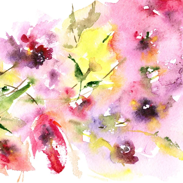抽象的花卉背景 水彩抽象的花朵 带鲜花的贺卡 Iiinvitation — 图库照片
