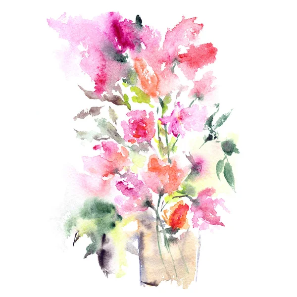 배경입니다 수채화 꽃입니다 꽃으로 인사말 카드입니다 Iiinvitation 디자인 — 스톡 사진