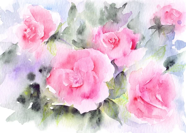 Watercolor Roses Wedding Inviitatiion Background Floral Illustration Greeting Card — Stock Photo, Image