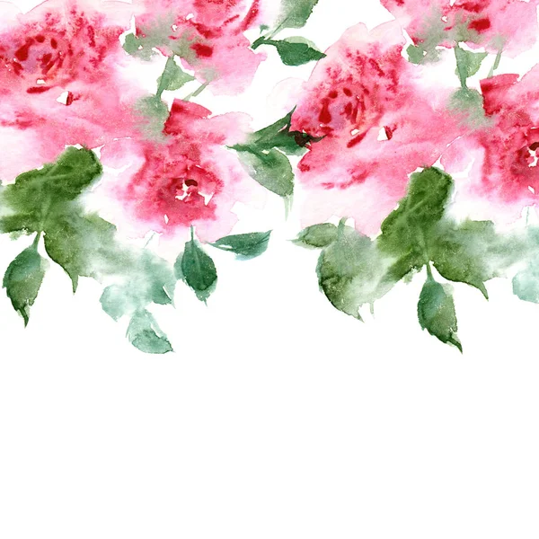 Fundo Floral Com Rosas Aquarela Fronteira Floral Cartão Com Flores — Fotografia de Stock