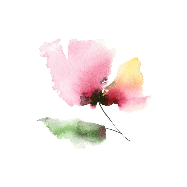 Розовый Цветок Мака Один Цветок Цветок Акварели Дизайна Поздравительной Открытки — стоковое фото