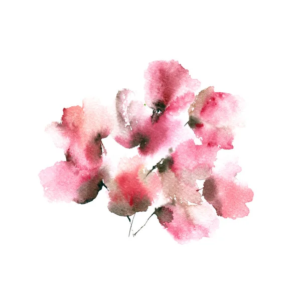Röda Vallmo Bukett För Gratulationskort Design Akvarell Blommor Rosa Blommor — Stockfoto
