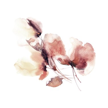 Kırmızı çiçek buketi. Boyanmış sakura çiçekleri. Suluboya çiçekleri çiziyorum. Çiçekli tebrik kartı dekoru. Düğün davetiyesi çiçek tasarımı. Klasik çiçekler..