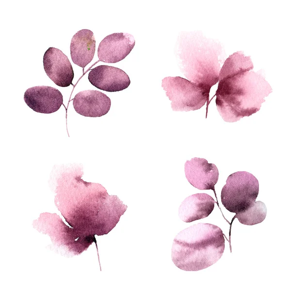 Tekening Set Bloemen Voor Wenskaart Decor Roze Bloemen Bladeren Aquarelbloemen — Stockfoto