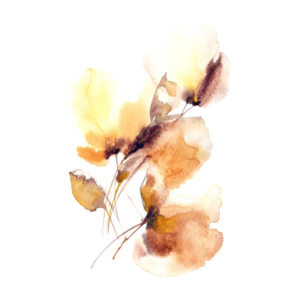 黄色の花花束 秋の花を描いた 水彩画を描く 春の花 花の挨拶カードの装飾 ウェディング招待状花のデザイン — ストック写真