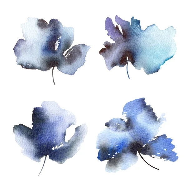 カードの装飾のために設定された青い花 水彩の花コレクション 花飾り 結婚式招待花の装飾 グリーティングカードのためのポプラ — ストック写真