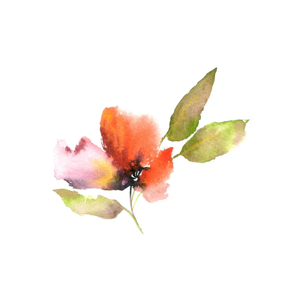 Rote Mohnblume Einzelne Zeichnung Blume Aquarell Blume Für Grußkarten Design Stockbild