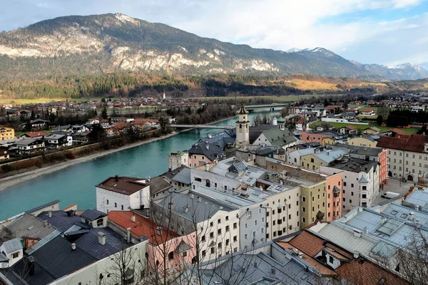 View over the historical center of Rattenberg, a small and picturesque medieval town on the Inn river in Tyrol, Austria
