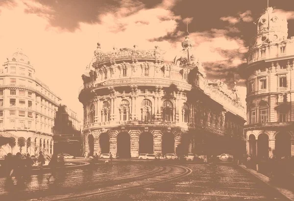 Piazza De Ferrari praça principal em Génova Itália — Fotografia de Stock