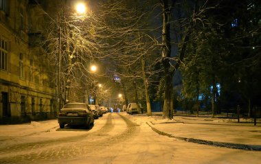 Kışın Lviv, Ukrayna, siyah ve beyaz